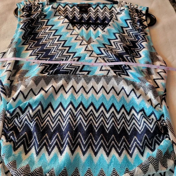 Ann Taylor Open Front Cardigan Blue Chevron Knit Sweater Women’s M Boho - Picture 4 of 5